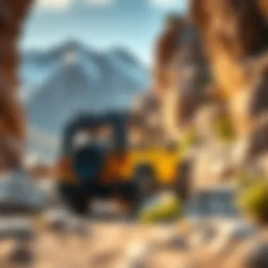 Stunning view of a 4x4 vehicle navigating through a mountainous landscape