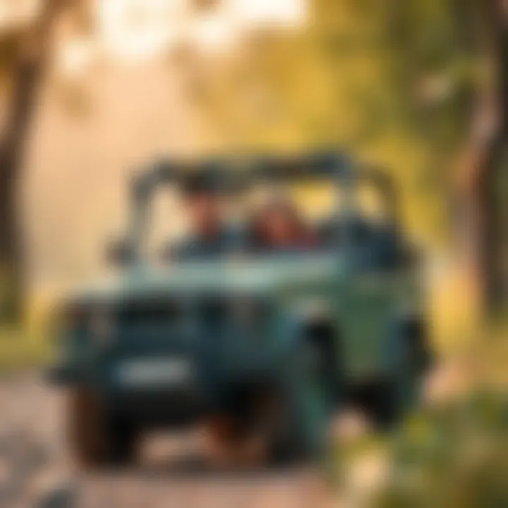 A family bonding over an outdoor adventure in a 4x4 vehicle