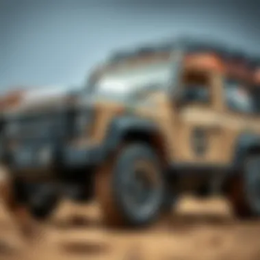 Close-up of a 4x4 vehicle showcasing its robust design and features