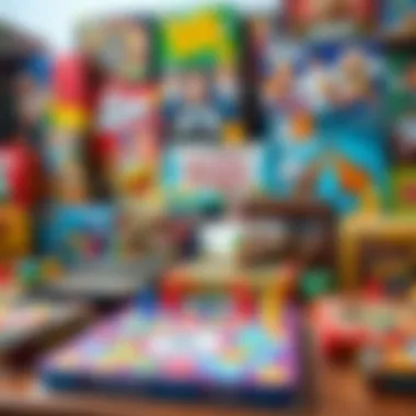 A colorful assortment of various board games displayed neatly, showcasing options for family game night.