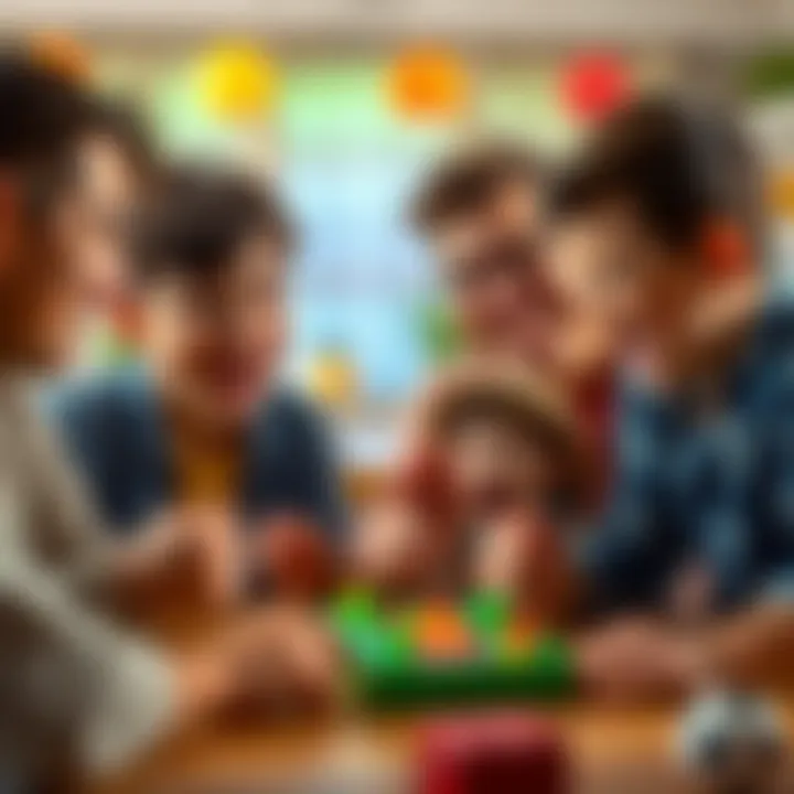 Family members laughing while playing a game