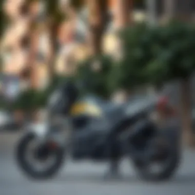 Electric motorcycle parked in an urban environment