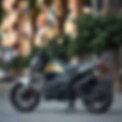 Electric motorcycle parked in an urban environment