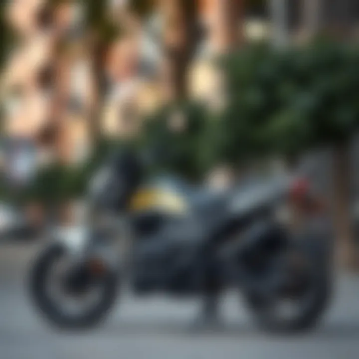 Electric motorcycle parked in an urban environment