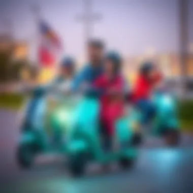 Family riding electric scooters together