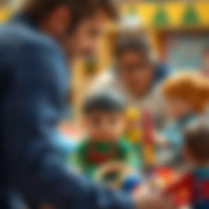 Parental Guidance in Child Play Activities A parent observing their child participating in a group activity.