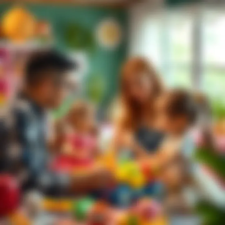 Parents and children discussing the importance of toy choices in development.