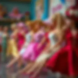 A nostalgic view of classic Barbie dolls showcasing their evolution over time.