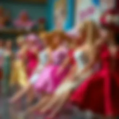 A nostalgic view of classic Barbie dolls showcasing their evolution over time.
