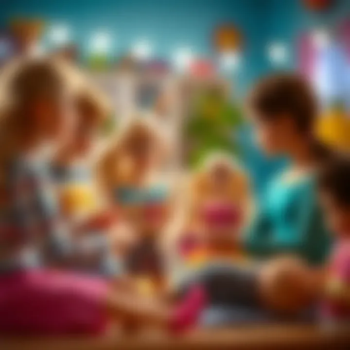 Children engaging in social play with Barbie dolls