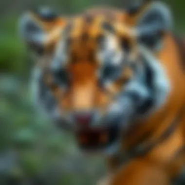 A close-up of a baby tiger cub showcasing its striking features
