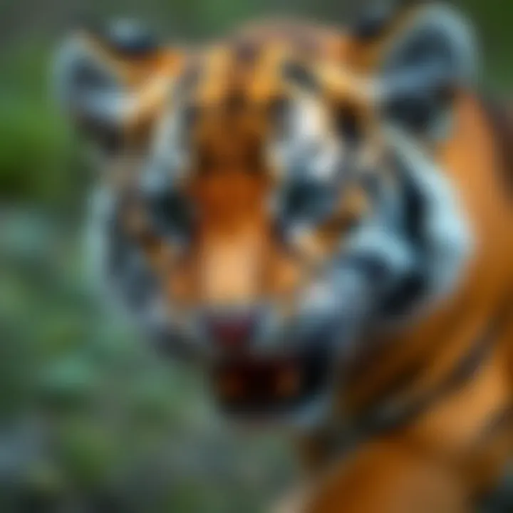 A close-up of a baby tiger cub showcasing its striking features