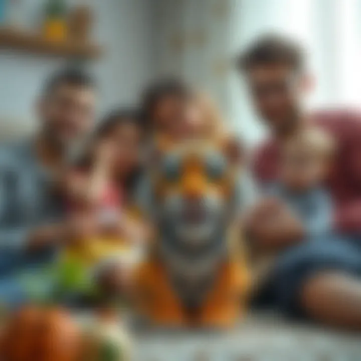 Parents and children enjoying time together with a baby tiger toy