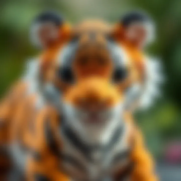 A close-up of a baby tiger toy highlighting its textures and materials