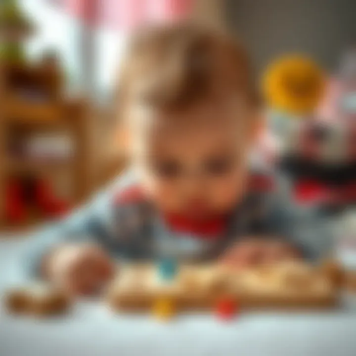A baby engaging with a wooden puzzle