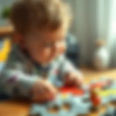 Energized baby playing with a jigsaw puzzle