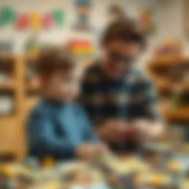 Parent and child selecting puzzles together