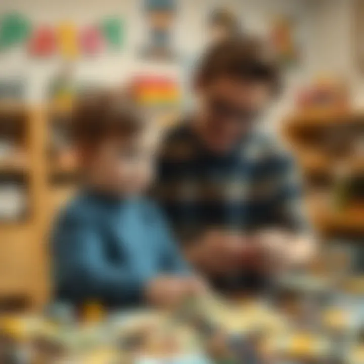 Parent and child selecting puzzles together