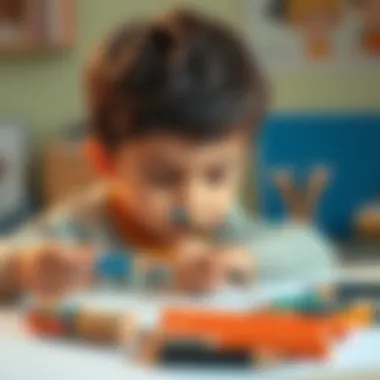 Child drawing with colored pencils