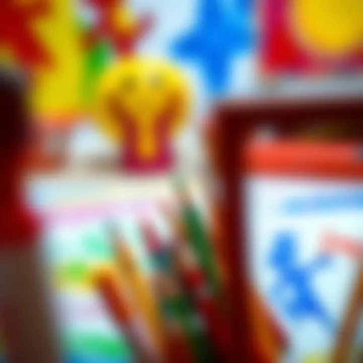 Close-up of colorful drawings made by children