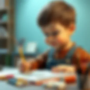 A child drawing with various artistic techniques