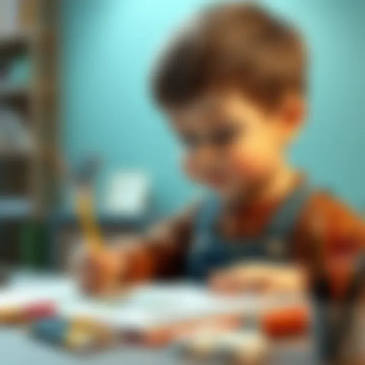 A child drawing with various artistic techniques