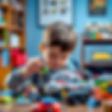 A child immersed in building a Lego Speed Champions set, demonstrating creativity and focus.