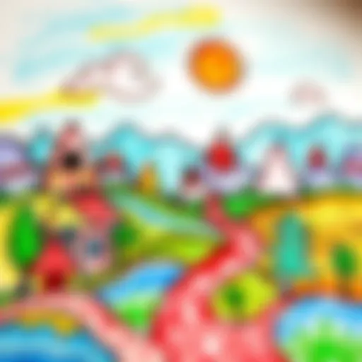 Fantastical Landscape by a Child A colorful child's drawing of a fantastical landscape