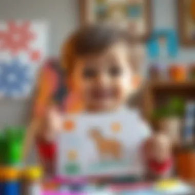 A child proudly displaying their creative artwork