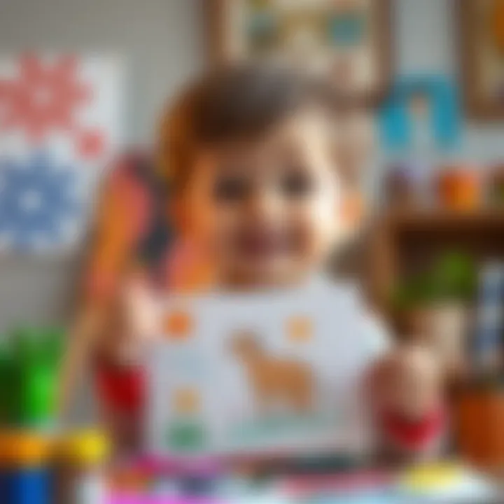 A child proudly displaying their creative artwork