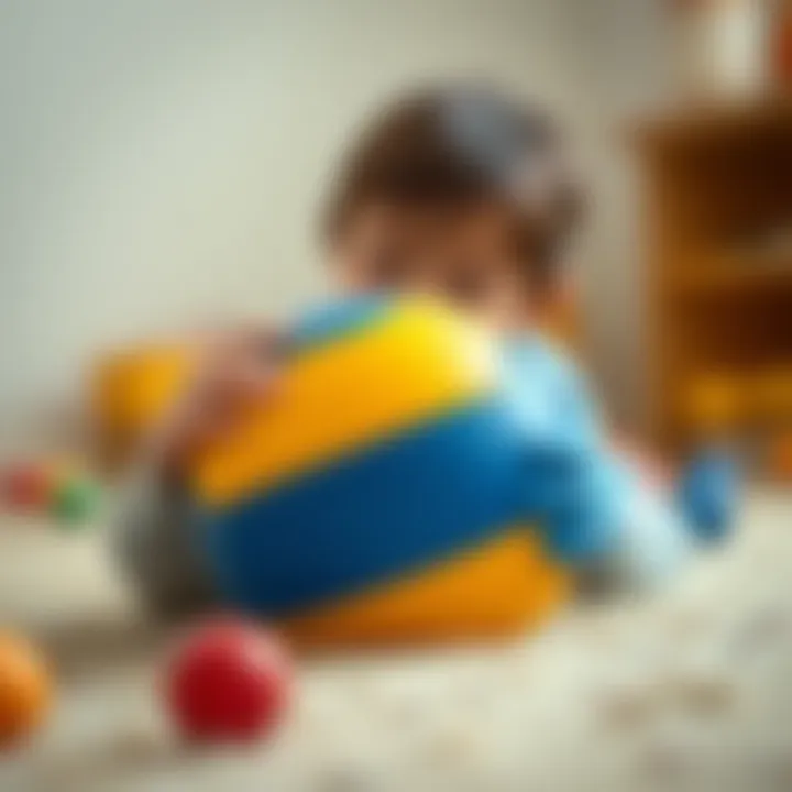 A child engaging in a playful activity with a licensed ball, emphasizing development through play.