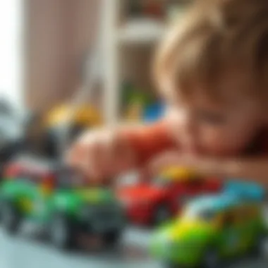 Child playing with Maisto model cars, enhancing developmental skills