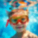 A child wearing a vibrant underwater swimming goggle, enjoying a sunny day