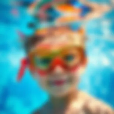 A child wearing a vibrant underwater swimming goggle, enjoying a sunny day