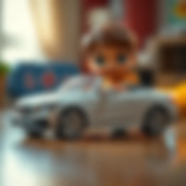 Child playing with a toy convertible car