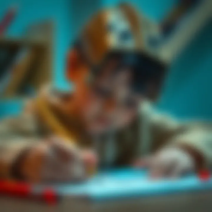 Close-up of a child using a mechanical pencil for drawing and writing.