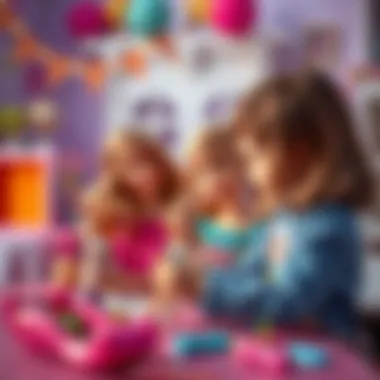 Children engaged in creative play with Barbie dolls