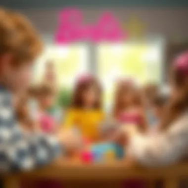 Interactive Learning with Barbie Children engaging with Barbie dolls, promoting interactive learning.