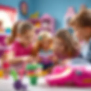 Children engaging in imaginative play with Barbie toys.