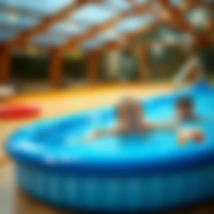 Children learning to swim safely in a spacious inflatable pool