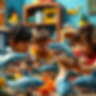 Children engaging with shark toys in a playful learning environment