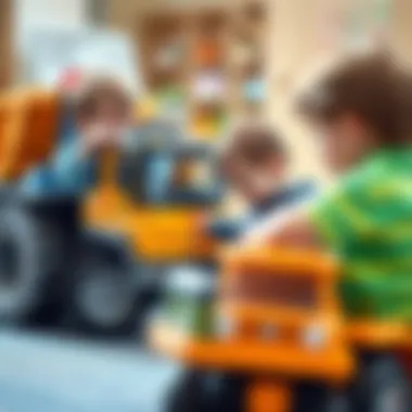 Children playing with a large toy truck, illustrating motor skill development