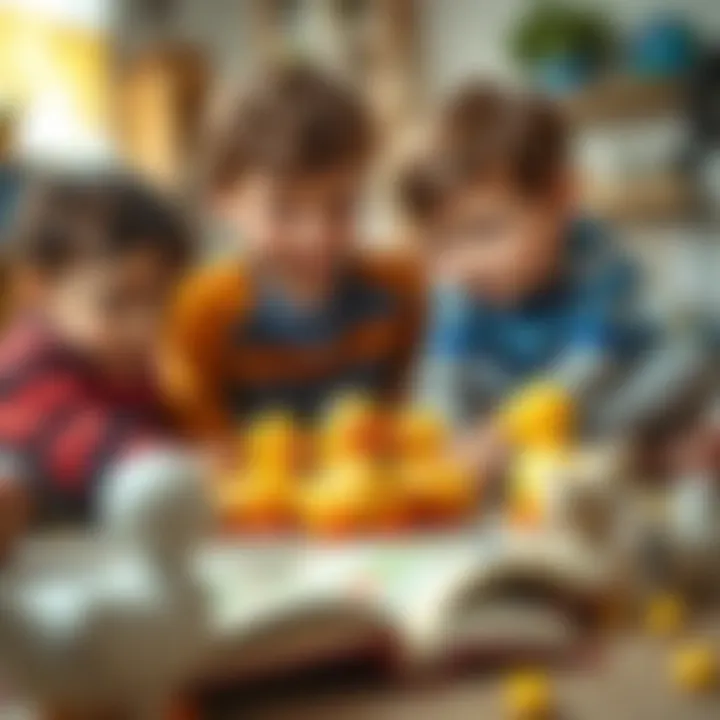 Social Skills Through Playtime Group of children playing together with duck toys, fostering social skills