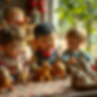 Children playing with traditional handcrafted toys in a joyful setting