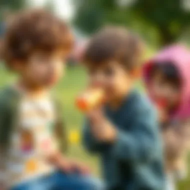 Children playing with a whistle outdoors
