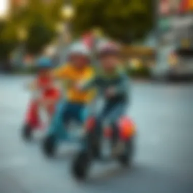 Children joyfully riding scooters on a smooth pavement.