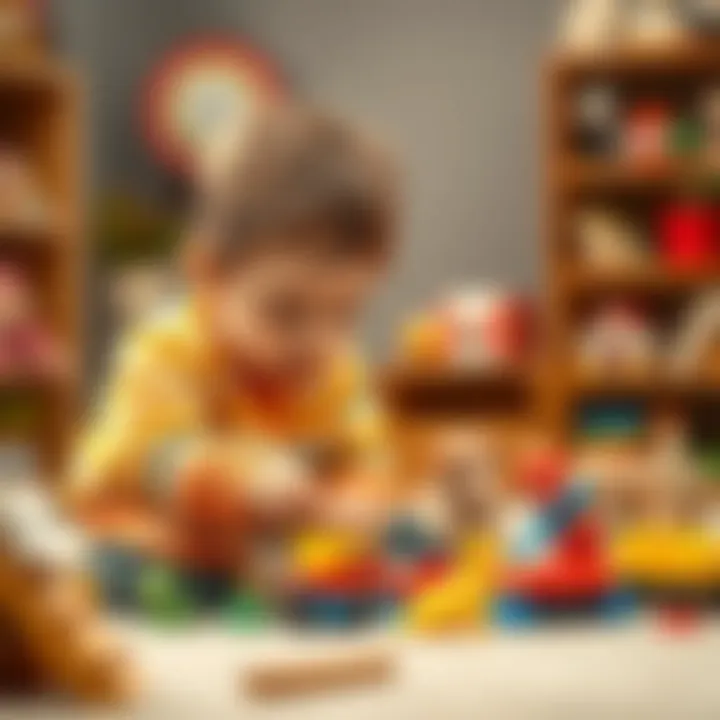 A young child engaged in imaginative play with toys