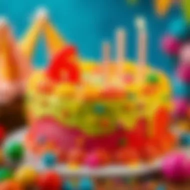 Colorful birthday cake decorated for a child's 6th birthday party