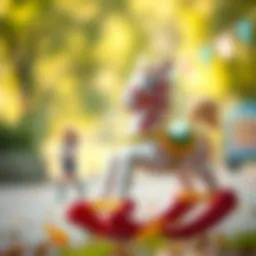 Colorful musical rocking horse with children playing