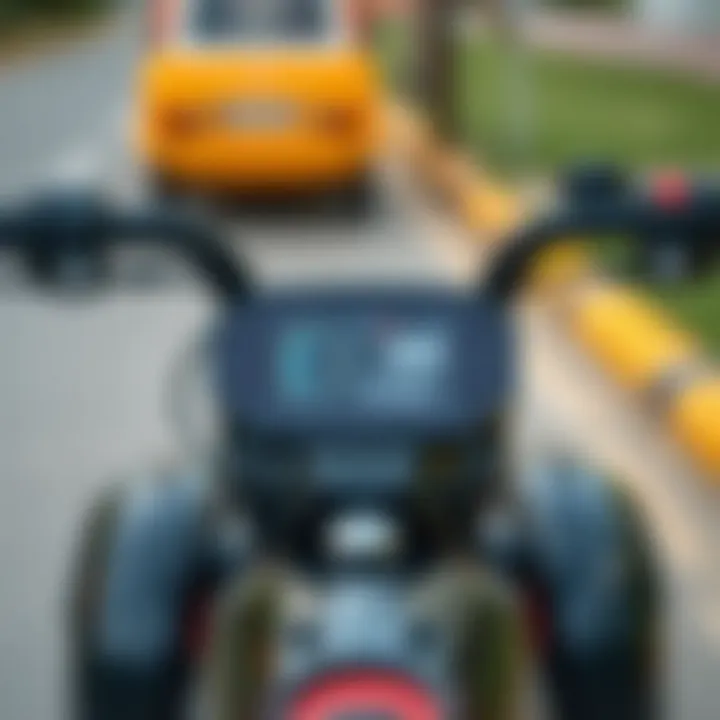Close-up of the control panel displaying features of a three-wheeled electric bike